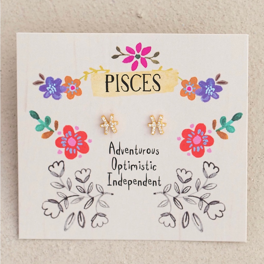 Zodiac Gold Plated Pisces Tiny Stud Earrings